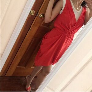 BCBGMaxAzria Runway Orange Red Parachute Pocket Smocked Silk Draped Dress S